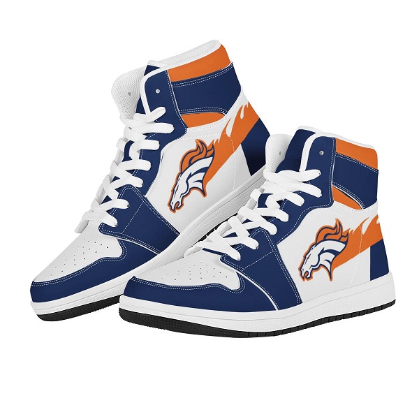 Women's Denver Broncos High Top Leather AJ1 Sneakers 001 Women's Denver Broncos High Top Leather AJ1 Sneakers 001